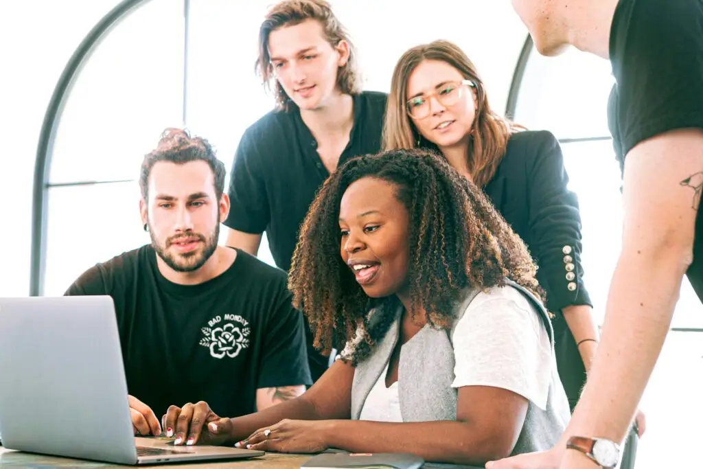 Small Business team reviewing her Free Website Mockup